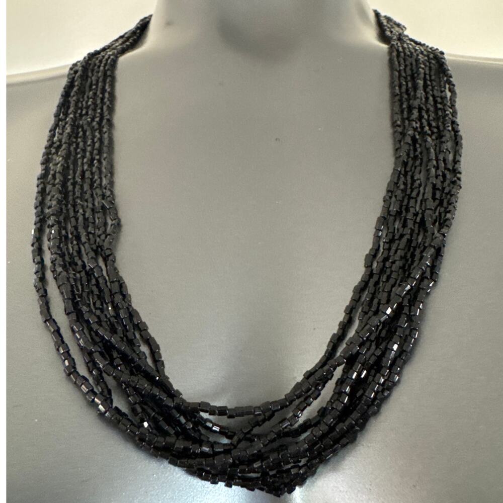 25" Multistrand, Black Seed Bead Necklace Gold Tone Lobster Claw Clasp